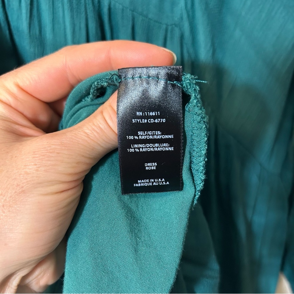 🆕 ANTHROPOLOGIE | NWT Amadi Teal Long Sleeve Midi Dress Size Large - Picture 8 of 11